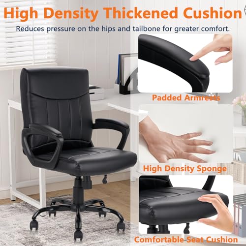 CLATINA Leather Office Executive Chair with Lumbar Support and Padded Armrestes, Swivel Rolling Ergonomic Mid Back Computer Task Desk Chair for Home, Conference, Waiting Room, Black, 8 Pack CLATINA