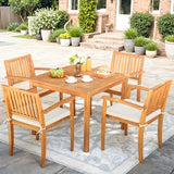 Greesum 5 Piece Patio Dining Set Outdoor Solid Wood Furniture for Yard, Garden, Porch w/Square Tabletop & 4 Chairs, White Greesum