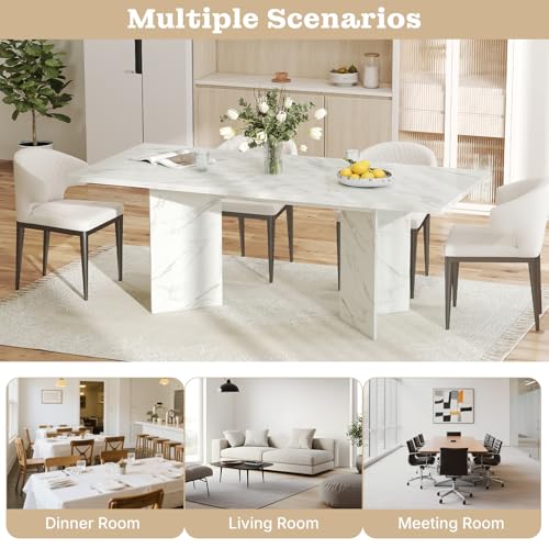 Zevemomo 63"-78.7" Expandable Dining Table, 4-8 Extendable Dining Table, Conference Table with Slide Track, Wooden Farmhouse Kitchen Table with Sturdy Base for Office, Living Room-White Zevemomo