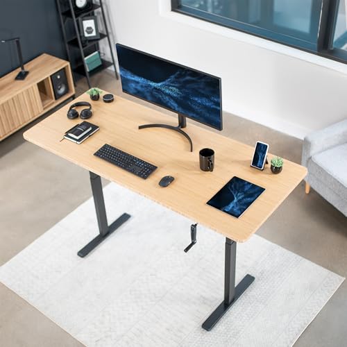 VIVO Black Manual Height Adjustable Stand Up Desk Frame with Hand Crank System, Ergonomic Standing 2 Leg Workstation, DESK-V101M VIVO