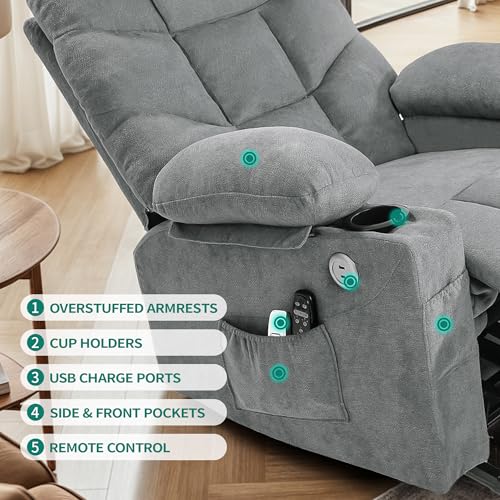 YITAHOME Power Lift Recliner Chair for Elderly with Vibration Massage and Lumbar Heating, Electric Lift Recliner Single Sofa with Side Pocket, Two Cup Holders and USB Charge Port for Living Room,Gray YITAHOME