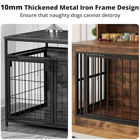 IRONCK Extra Large Dog Crate Furniture, 43.3 inches Wooden Dog Crate with Storage and 4 Hooks, Heavy Duty Pet Crate for Large Dog, Decorative Pet Cage for Indoor (30" L x 43.3" W x 41.1" H) IRONCK