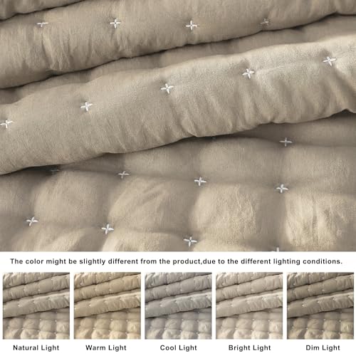 WDCOZY Beige King Size Quilt Bedding Sets with Pillow Shams, Tan Cream Lightweight Bedspread Coverlet, Quilted Blanket Thin Comforter Bed Cover, All Season Summer Spring, 3 Pieces, 104x90 inches WDCOZY