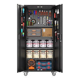 Garage Storage Cabinet 72 in Locking w/Wheels & Pegboard | Heavy-Duty Steel w/ 4 Adjustable Shelves | Workshop Home Office Organizer, Black GarveeHome