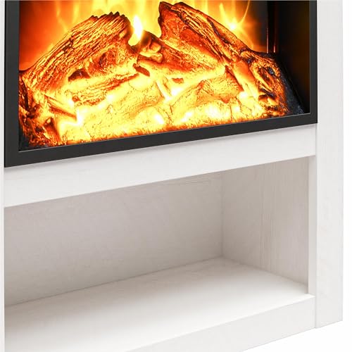 Ameriwood Home Clermont 22 Inch Electric Fireplace with Mantel and Shelf, Replaceable Fireplace Insert Heater, Realistic Log and Flame Effect, for Living Room or Bedroom, Ivory Oak Ameriwood Home
