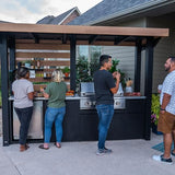 Backyard Discovery Fusion Flame Turn-Key Outdoor Kitchen with 38-inch Stainless Steel 5-burner Grill Island, Sear Zone, Infrared Burner, Outdoor-Rated Refrigerator, Storage, Steel Roof for Deck, Patio Backyard Discovery