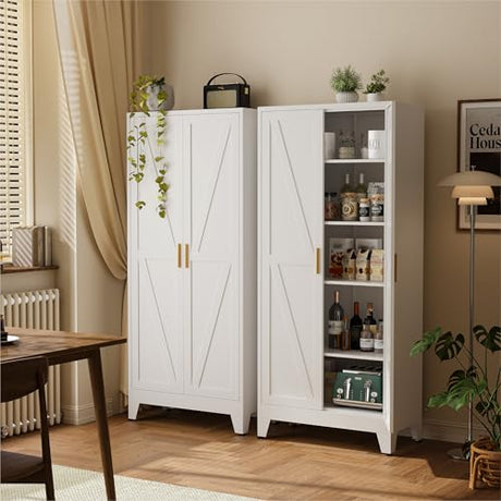 COFaR 71" Metal Pantry Cabinet with 5 Adjustable Shelves, White Storage Cabinet with Doors, Sturdy Freestanding Cupboard for Kitchen Organization, Living Room & Bathroom COFaR