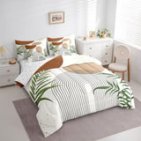 Erosebridal Boho Mid Century 7 Pcs Bedding Set Queen, Modern Bohemian Minimalist Comforter Set with Sheets, Abstract Geometric Bed in A Bag for Kids Adults, Retro Aesthetic Brown Circle Bed Sets Erosebridal