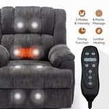 RHHVVR Power Lift Recliner Chair for Elderly, Oversized Chenille Electric Recliners Chairs for Living Room, Dual Motor 180° Lay Flat Recliner Big Sofa with Massage and Heating, Heavy-Duty, Grey RHHVVR