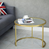 HEONITURE Gold Nesting Coffee Table Set of 2, Small Glass Nesting Tables for Living Room Bedroom, Accent Tea Table with Metal Frame HEONITURE