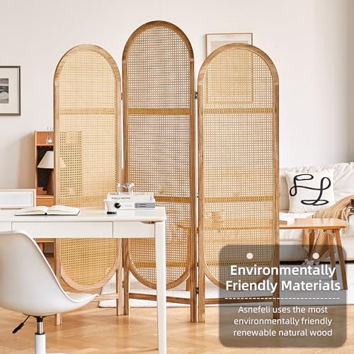 Asnefeli Room Divider 3 Panels, Hand-Woven Rattan Room Divider Wall, Foldable Wood Divider Screen, Creative Divider Wall, Folding Privacy Screens, Unique Design Privacy Divider Panel (Natural) Asnefeli