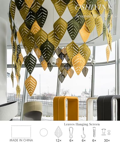 3D Leafs 12Pcs/Set 16.53"x10.24" Felt Fiber Surface High Density Polyester Board Room Hanging Screen Divider Home Panel DIY Home Decor (Black) OSHIYINN