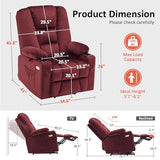 MCombo Large Power Lift Recliner Chair Sofa with Massage and Heat for Big and Tall Elderly People, 3 Positions, Cup Holders, and USB Ports, Fabric 7549 (Large, Burgundy)