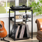 LELELINKY 3 Tier Farmhouse Drak Gray End Table, Large 18" Wide Record Player Tables with Vinyl Storage Shelf, Industrial Turntable Printer Stands, Modern Side Tables for Living Room, Bedroom, Office LELELINKY