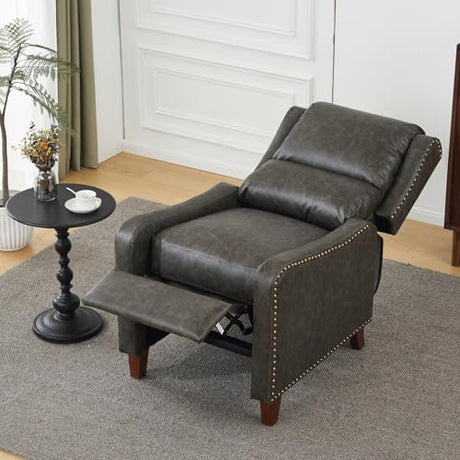 PATIOPTION Leather Pushback Recliner Chair, PU Leather Push Back Armchair, Upholstered Recliner Chair 105-135 Degree Adjustable, Retro Accent Chair for Living Room Bedroom - Gray PATIOPTION