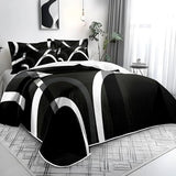 weesire Black and White Bedding Quilt King Size with 2 Shams, Modern Stripe Comforter Sets Classic Line Pattern Bedspreads Grey and White Coverlet, 96''x106'' weesire