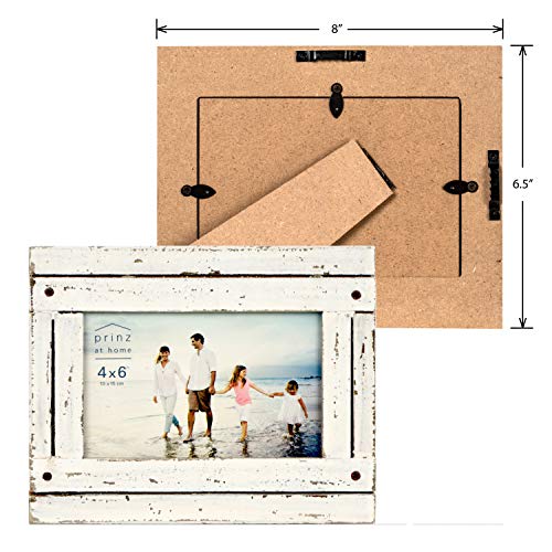 Prinz Homestead 4x6 Distressed Plank Picture Frame, Tabletop or Wall Mount, Antique White Prinz