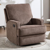ANJ 360° Swivel Rocker Recliner Chair for Adults, Classic Manual Glider Recliners with Overstuffed Backrest, Upholstered Rocking Reclining Sofa Chair for Living Room, Brown