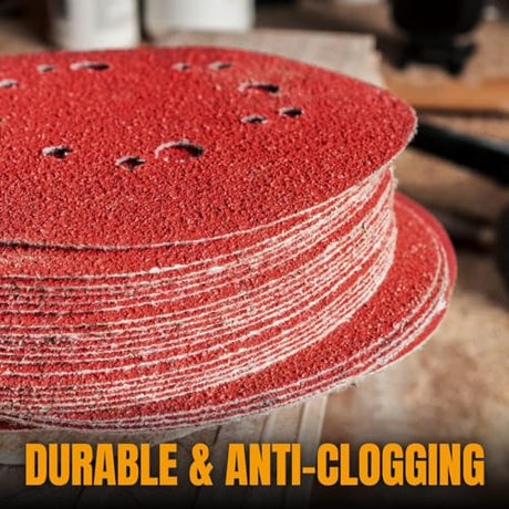 POWERTEC 75PK, 40/80/120 Grits, 5 Inch 8 Hole Hook and Loop Sanding Discs w/Cleaning Stick, Aluminum Oxide Sandpaper Discs, Woodworking Sanding Pads for Random Orbital, Air, DA Sander (45055) POWERTEC
