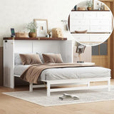 Enoioyonay Full Size Murphy Cabinet Bed with Storage Drawers, Wood Murphy Cabinet Bed with Charging Station, USB Port, Save Space, No Box Spring Needed, for Guest Bedroom, Living Room, White-Walnut Enoioyonay