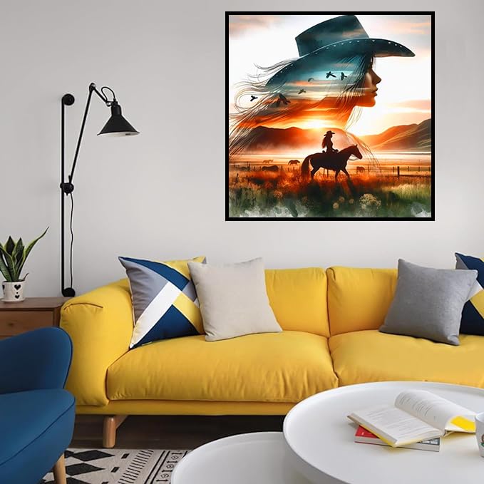 Axquilon Diamond Art Kits for Adults - Cowgirl Diamond Painting Kits for Adults Beginner, DIY 5D Full Drill Horse Gem Art for Home Wall Decor 14x14 inch Axquilon