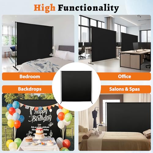 Room Divider Single Panel, 71''W x 71''H Height Adjustable Large Room Divider Panel for Office, Fabric Portable Privacy Screen Wall Divider for Room Separation, Black Freestanding Partition Separators JAUZVIL