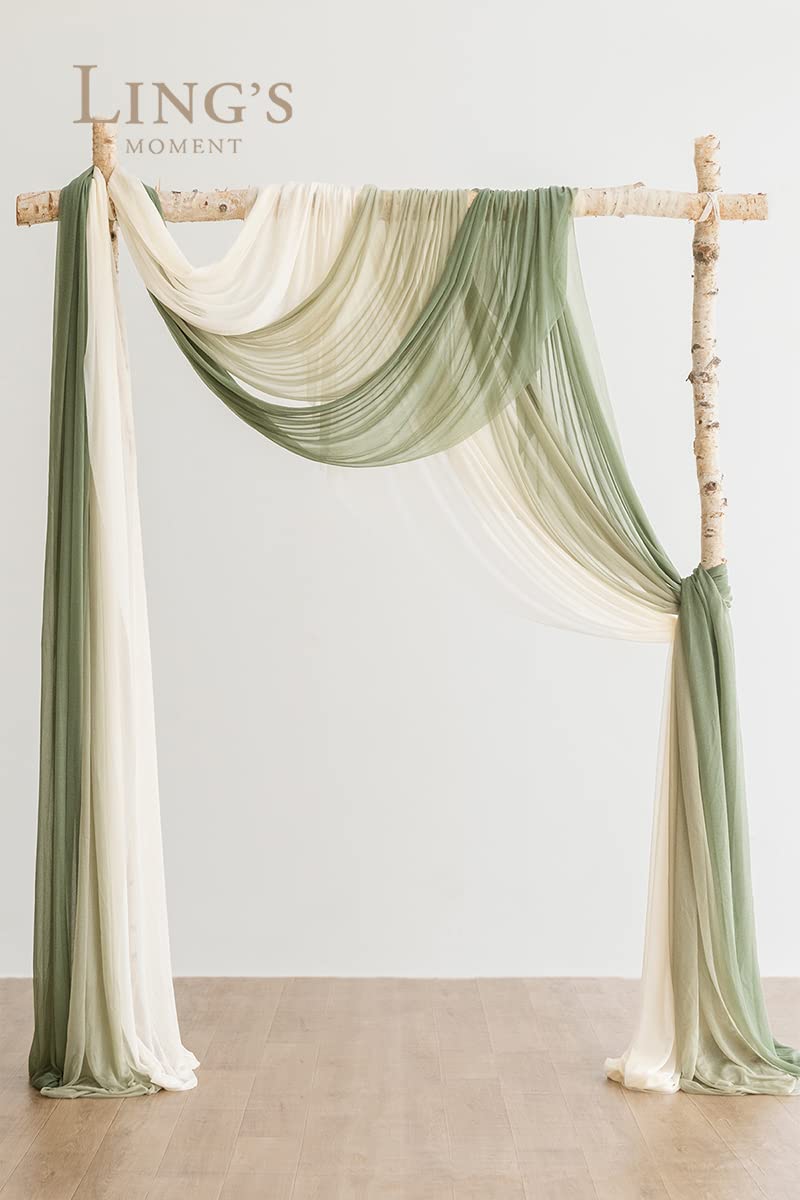 Ling's Moment Easy Hanging Wedding Arch Chiffon Drape 3 Panels White Ivory 26.5ft x 30" w Fabric for Wedding Ceremony Reception Swag Backdrop Home Decor Sheer Curtain Draping Outdoor Decorations