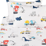 J-pinno Dinosaur Construction Work Digger Cars Vehicle Cute Cozy Fun Full Sheet Set for Kids Girls Children 100% Cotton Flat Sheet + Fitted Sheet + Piillowcase Bedding Set (Dinosaur, Full) J-pinno