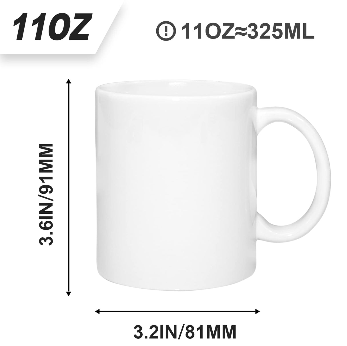 MR.R Set of 6 Sublimation Blanks Dishwasher White Ceramic Coffee Mugs 11oz Blank Ceramic Classic Drinking Cup Mug For Milk Tea Cola Water MR.R