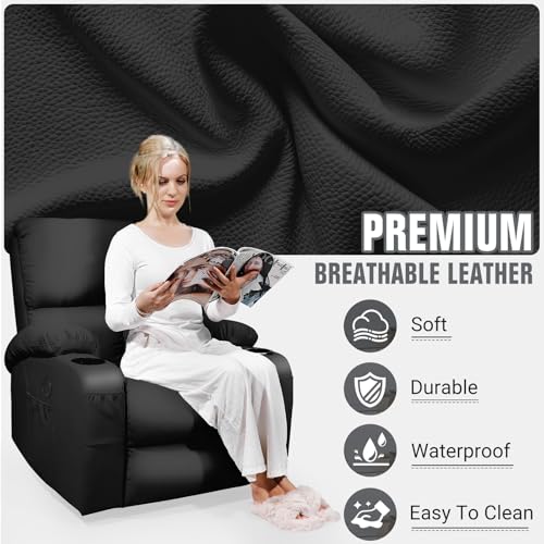 LAFWELL Rocking Recliner Chair, Massage Rocker with Vibration Massage and Heat, USB and Type-C Ports, 360 Swivel Faux Leather Chair for Living Room, Bedroom, Nursery, RV, Black