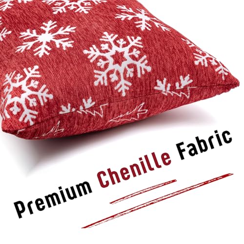 2 Pack Christmas Pillow Covers 18x18, Chenille Double-Sided Snowflake & Christmas Tree Decorative Throw Pillow Cases, Soft Farmhouse Holiday Cushion Covers for Sofa Couch Bed(Red,18x18) Auomily