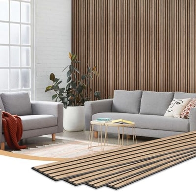 Ritollo Wood Panels for Wall, 4-Pack 94.48" x7.87" 3D Wood Slat Wall Panel, Acoustic Slat Wall Panel for Modern Interior Decor, TV Background, Living Room, Walnut