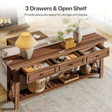 Tribesigns Console Table with 3 Storage Drawers, 70.87 Inches Extra Long Sofa Table Behind Couch with Bottom Shelf, Farmhouse Wooden Entryway Hallway Foyer Table for Living Room, Entrance (Walnut) Tribesigns