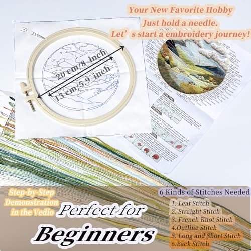 FONNUY Embroidery Kit for Beginners, Nature Hills Landscape Pre-Stamped Pattern Kits for Adults with Hoop, Easy to Follow Color Thread Needlework, 8'' Hoop (Rolling Mountains)