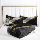 Nttopship Marble Comforter Set Full Size Black Gold Gray Marble Bedding Set Soft Microfiber Minimalist Wind Marble Comforter Sets 3 Pieces with 2 Pillowcases Nttopship