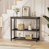 Besiost 32" Small Console Table with 3-Tier Storage, Industrial Narrow Entryway Table, Sofa Table Behind Couch for Hallway, Foyer & Living Room, Sturdy Metal Frame, Oak Grey Besiost