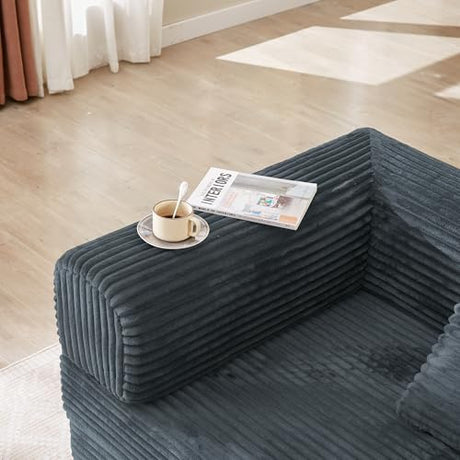 AUGOP Boneless Couch Folding Couches for Living Room Sofa, Futon Sofa Bed with Sleeper Sofa, Futon Couch with Fixed-Shape Oversized Corduroy Upholstered (Dark Gray, 81 Inches) AUGOP