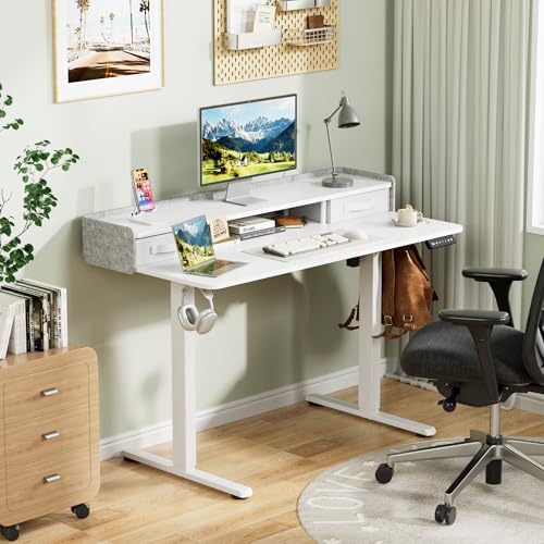 Homall Electric Standing Desk with 2 Drawers, Adjustable Height Computer Desk with Storage Sit Stand Table with Storage Shelf and Splice Board Quick Install for Home Office (White, 48 Inch) Homall