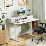Homall Electric Standing Desk with 2 Drawers, Adjustable Height Computer Desk with Storage Sit Stand Table with Storage Shelf and Splice Board Quick Install for Home Office (White, 48 Inch) Homall