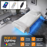VINGLI Twin Floating Bed Frame Set of 2 with USB Charging Station/LED Lights, 14'' Platform Bed Frame Twin Size Heavy Duty Metal Bed, No Box Spring Needed,Black VINGLI