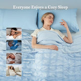 Cozy Bliss Cooling Comforter Seersucker Plaid King Size, Q-Max 0.45 Lightweight Cooling Blanket, Breathable Silk Smooth Summer Bedding Quilt for Hot Sleepers Night Sweats Blue Cozy Bliss