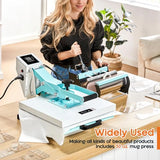 Albott 15x15 Inch 2-in-1 Heat Press Machine for T-Shirts and Cups, Fast Heating Sublimation Press with Digital Control Display for Clothing and Fabric Crafts, Blue Albott