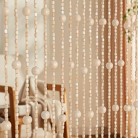 Foreate Beaded Curtains for Doorways Handmade Wood Bamboo Door Beads Boho Hanging Hippie Curtain for Hallway Windows, 38 Strings Door Room Divider Home Decor 35.5 x 75 Inches, Ivory Foreate