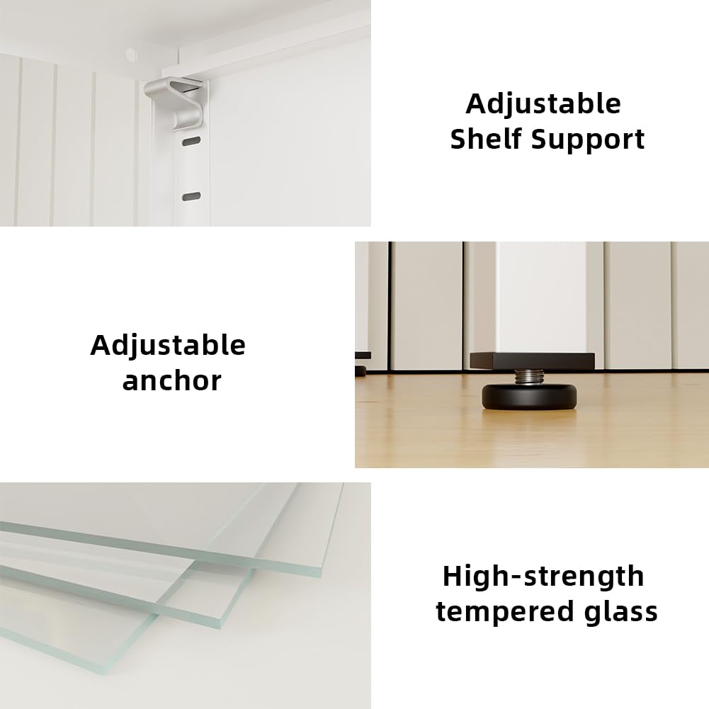 VCGGAIP Metal Display Cabinet with Glass Doors,4-Tier Curio Cabinet with Adjustable Shelves,Display Cases for Plant, Book Bathroom, Living Room, Collectibles Figure VCGGAIP