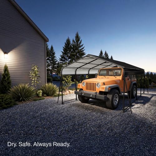 12’x20’x8.7’ Metal Carport, Heavy-Duty Steel Frame Car Shelter with Galvanized Steel Roof, All-Weather Carport Garage with Enhanced Base for Pickup, Boat, Car and Tractors LINKHOO