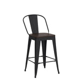 Aklaus Metal Bar Stools Set of 4,24 inch Barstools Counter Height Bar Stools with Backs Farmhouse Bar Stools with Larger seat High Back Kitchen Dining Chairs Modern Bar Chairs Matte Black Stool Aklaus