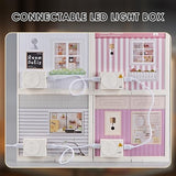 Tkmango Cat Pet Life Shop DIY Miniature House Kit with Roof & LED Light, Stackable & Connectable Dollhouse Kit with Dustproof Door, Creative DIY Crafts Building Toy Gift for Adults Teens
