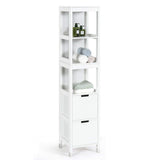 Tangkula White Multifunctional Tall Bathroom Storage Cabinet with 3 Shelves and 2 Drawers Tangkula