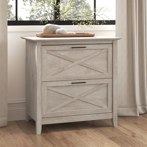 Bush Furniture Key West 2 Drawer Lateral File Cabinet in Washed Gray | Document Storage for Home Office | Accent Chest with Drawers - WoodArtSupply