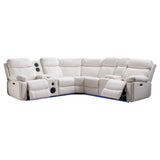 TODRANI Power Sectional Reclining Sofa with Bass Speaker, Faux Leather Recliner Corner Couches with USB Ports, Modern Recliner Sofa for Living Room with LED Lighting, White TODRANI